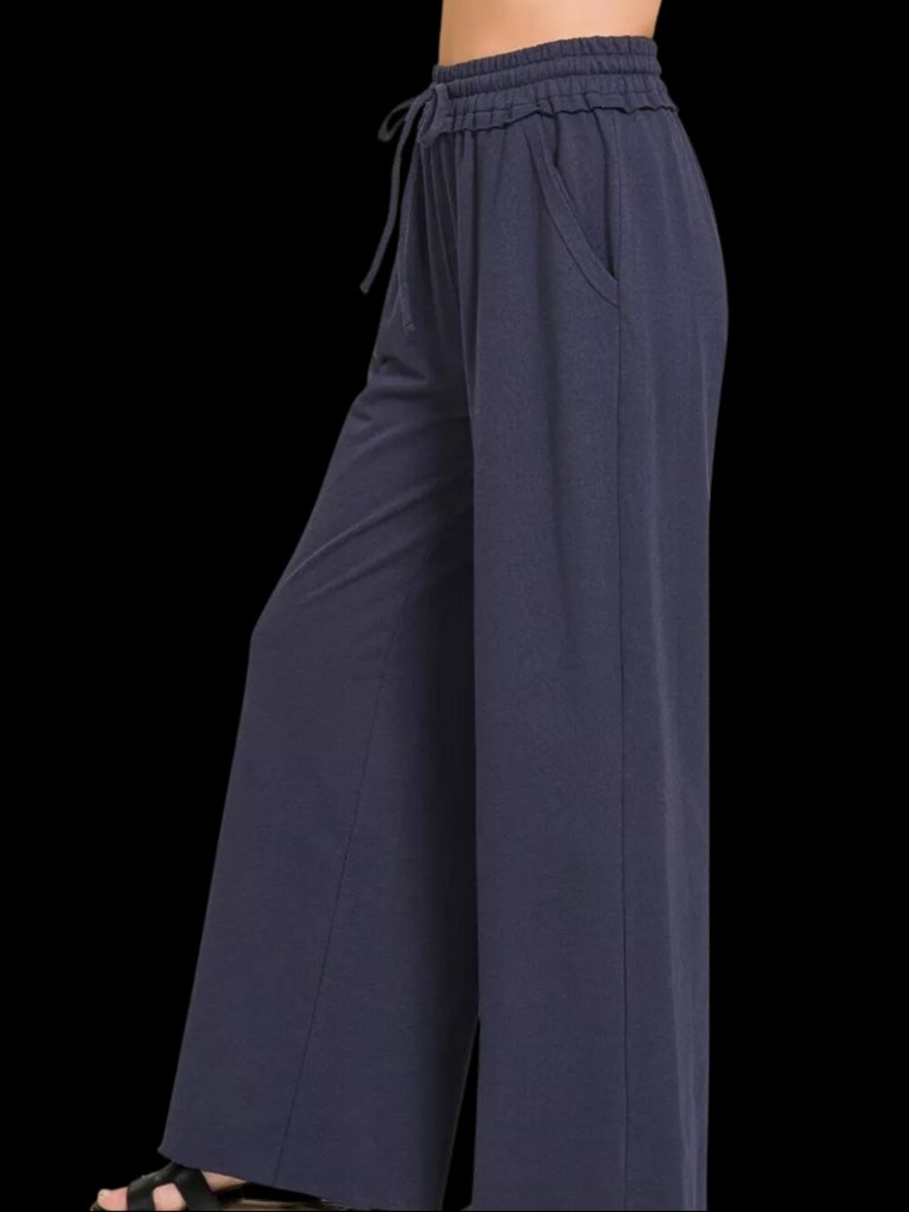 Zenana Drawstring French Terry Wide Leg Sweatpants